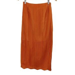 ML Keepsake The Label Orange Think Twice Scallop Modern Midi Pencil Skirt NWT S
